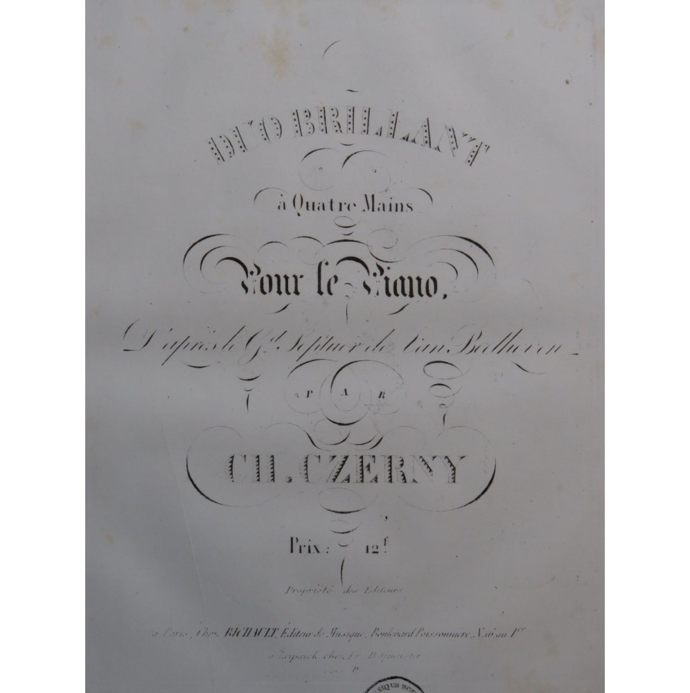CZERNY Charles Duo Brillant Beethoven op 20 Piano 4 mains ca1830