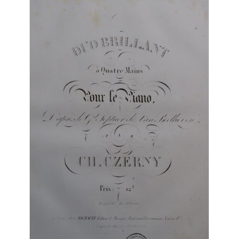 CZERNY Charles Duo Brillant Beethoven op 20 Piano 4 mains ca1830