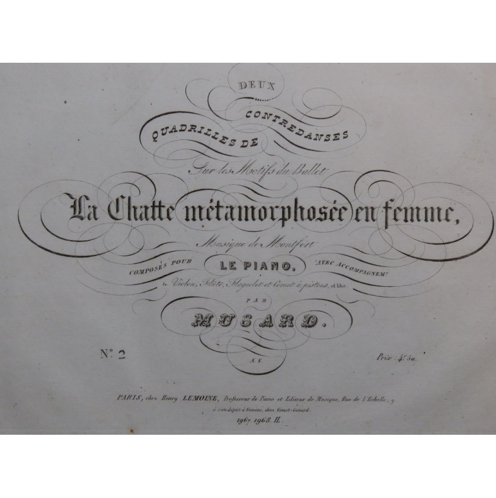 MUSARD La Chatte métamorphosée en femme Quadrille Piano ca1836