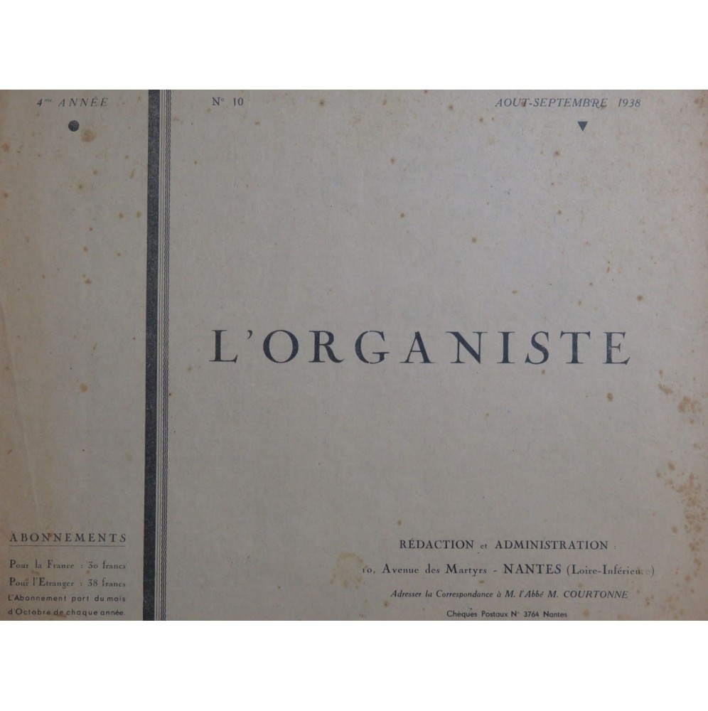 L'Organiste 4e Année No 10 Plum Delaunay Orgue 1938