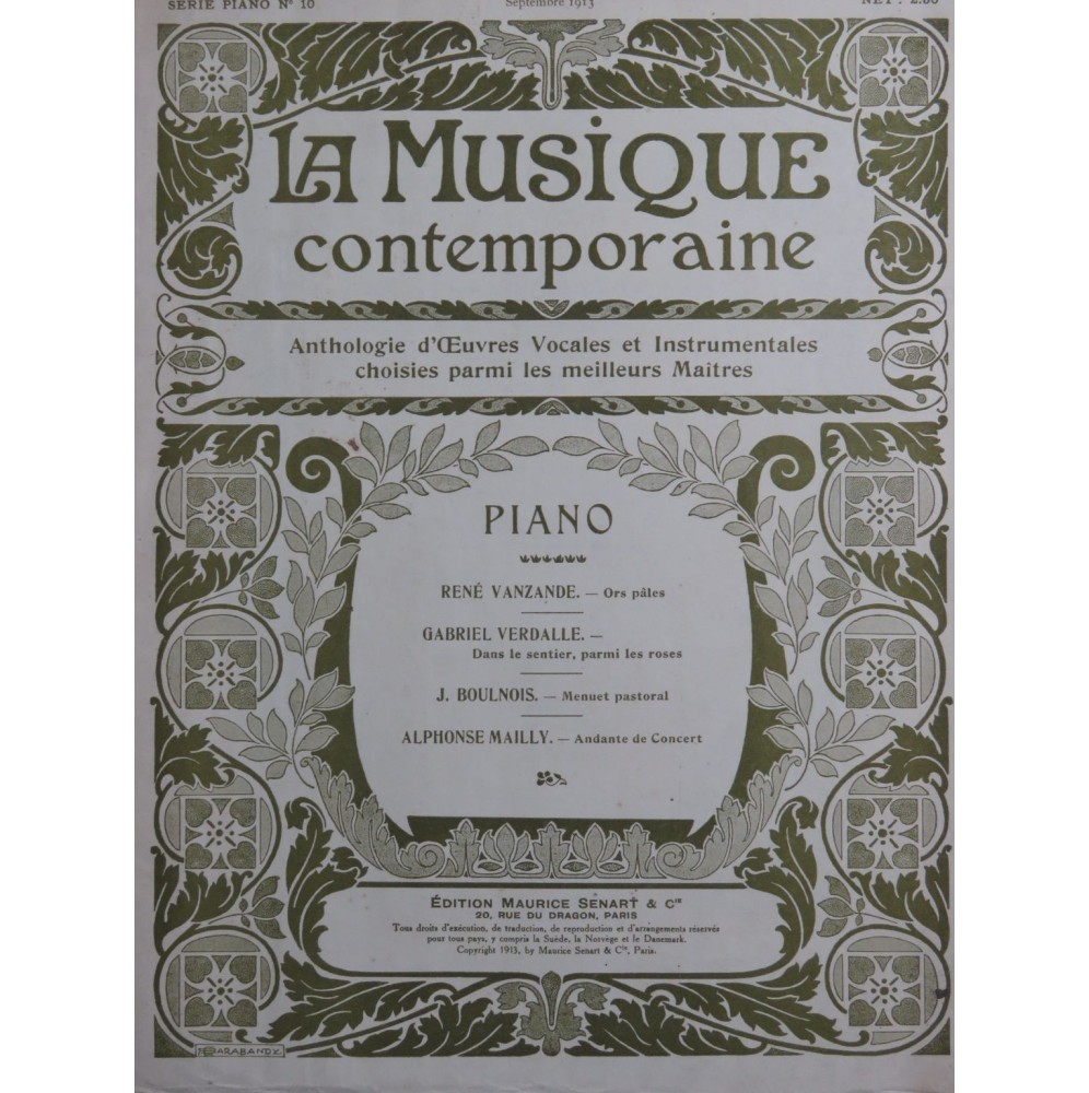 VANZANDE VERDALLE BOULNOIS MAILLY Pièces Piano 1913