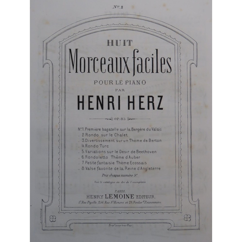 HERZ Henri Le Chalet op 85 No 2 Piano ca1876