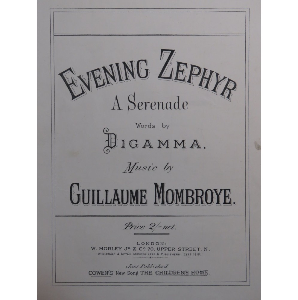 MOMBROYE Guillaume Evening Zephyr Chant Piano XIXe siècle