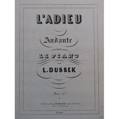 DUSSEK J. L. L'adieu Piano ca1860