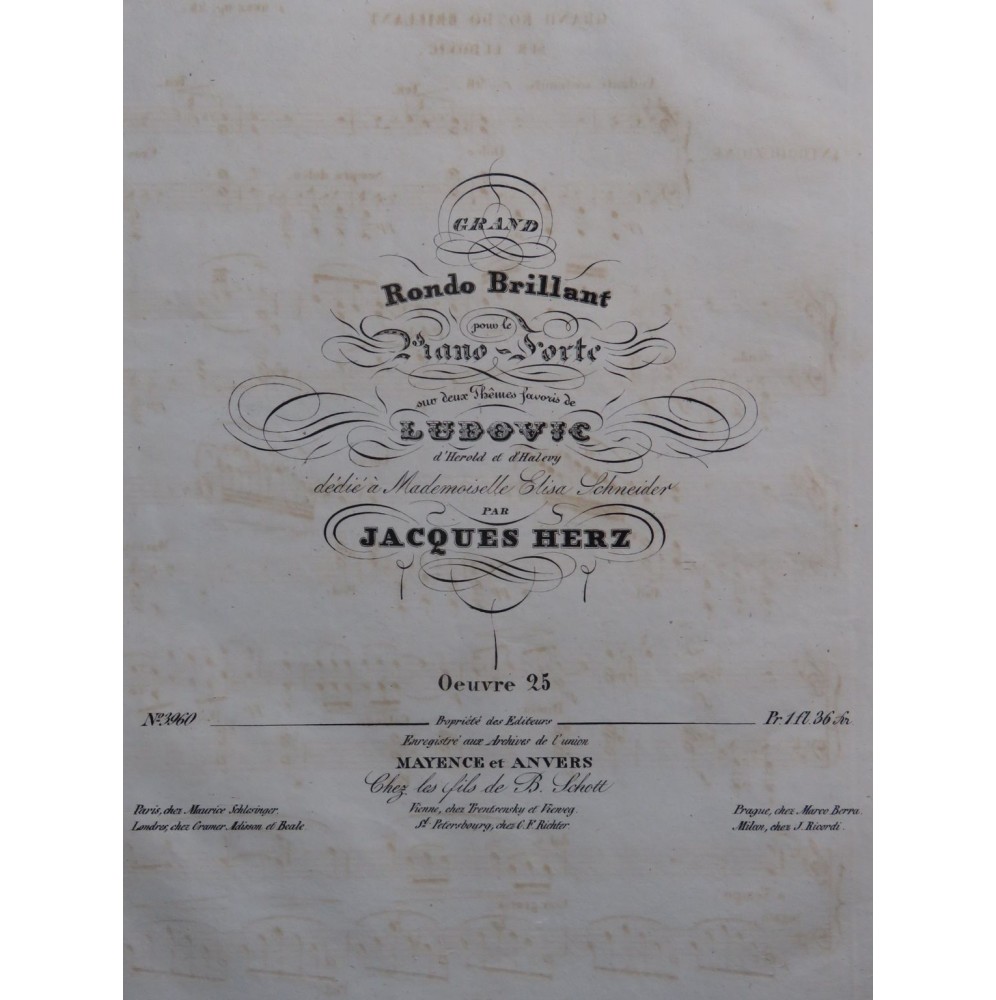 HERZ Jacques Grand Rondo Brillant op 25 Piano ca1832