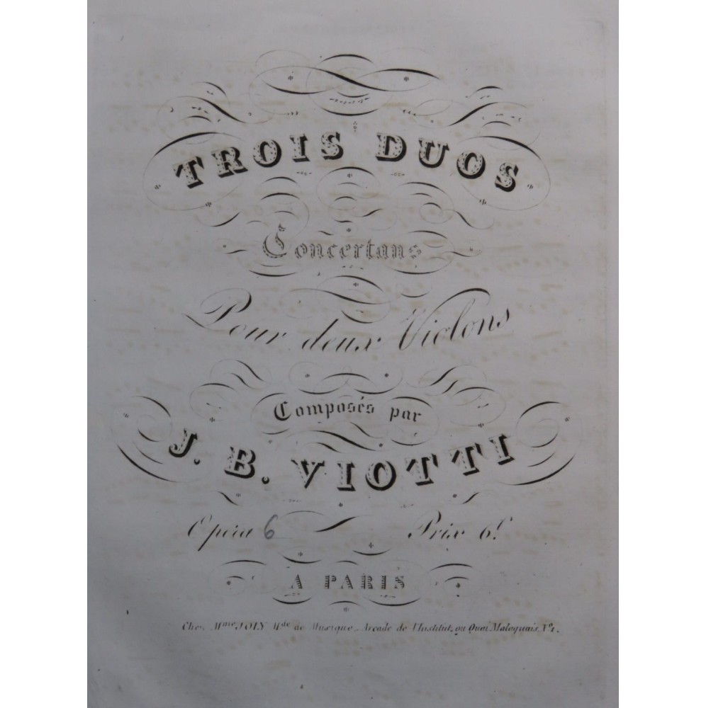 VIOTTI J. B. Trois Duos W 4a 4-6 op 19 pour deux Violons ca1810