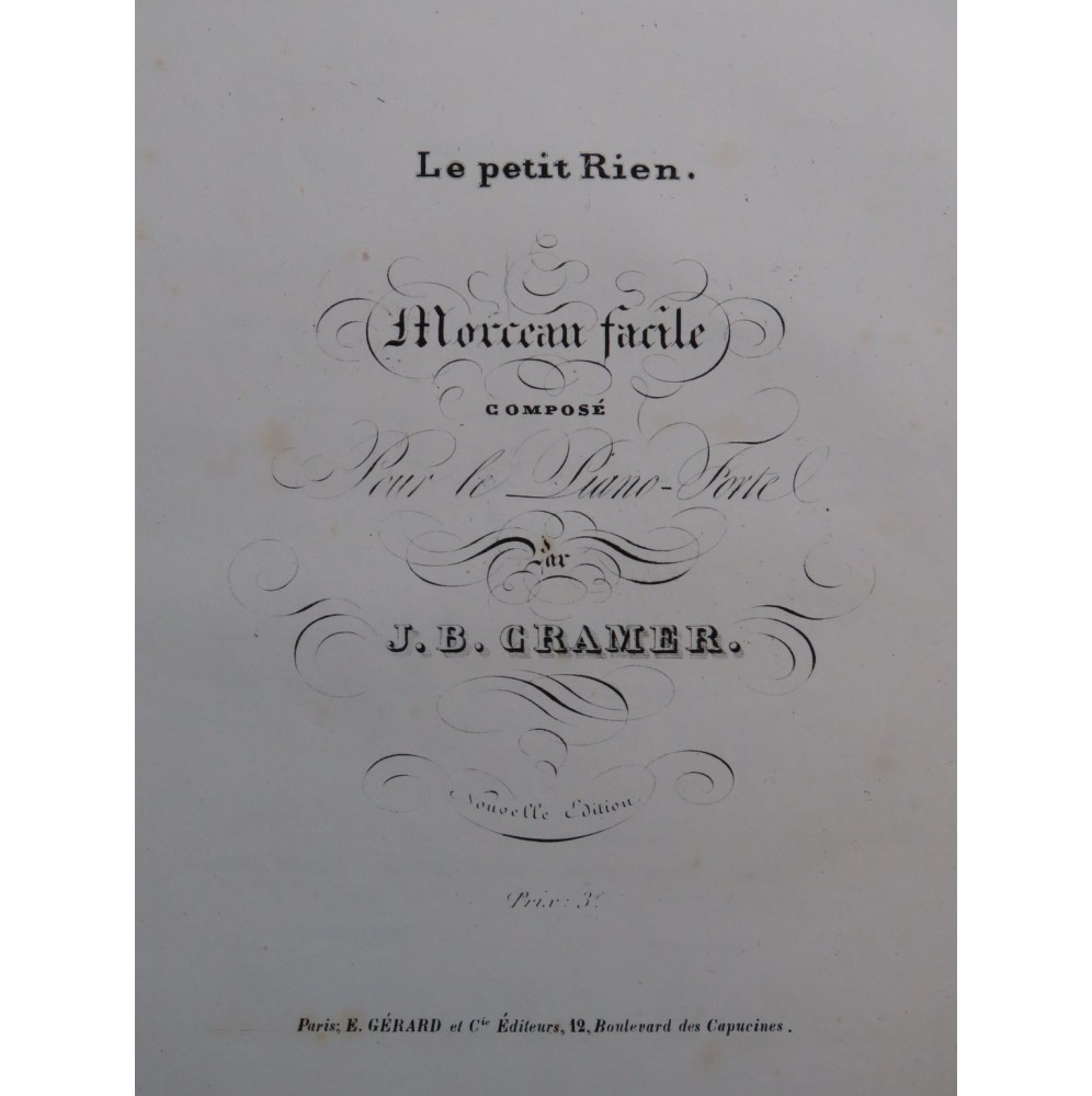 CRAMER J. B. Le Petit Rien Piano ca1860