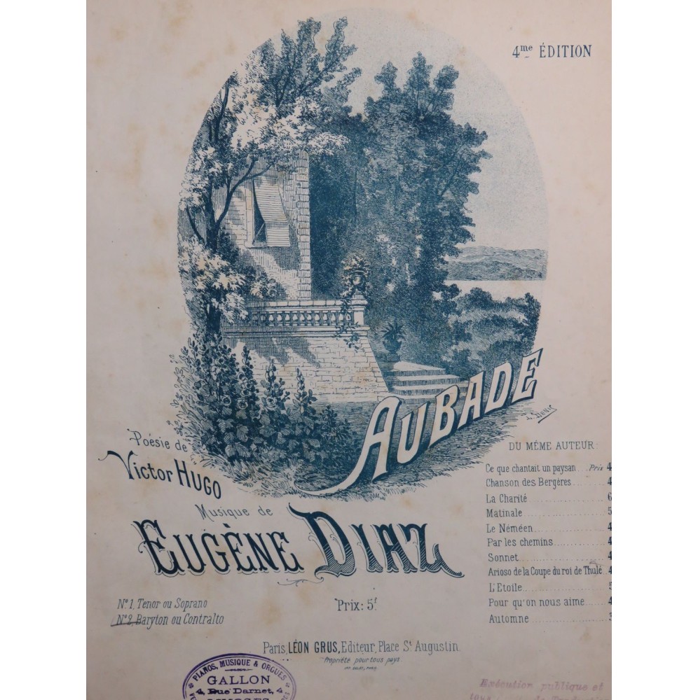 DIAZ Eugène Aubade Chant Piano ca1866