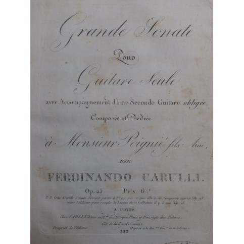 CARULLI Ferdinando Grande Sonate op 25 Guitare 1811