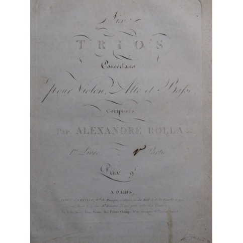 ROLLA Alexandro Trois Trios Concertans Violon Alto Basse ca1810