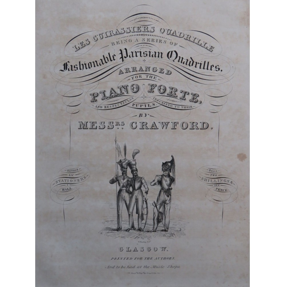 CRAWFORD Les Cuirassiers Quadrille Danse Piano ca1830
