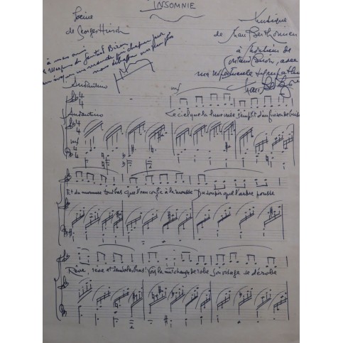 BERTHOMIEU Marc Insomnie Manuscrit Chant Piano