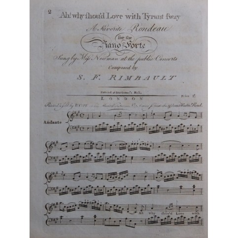RIMBAULT S. F. Ah ! Why shou'd Love with Tyrnat sway Piano ca1830