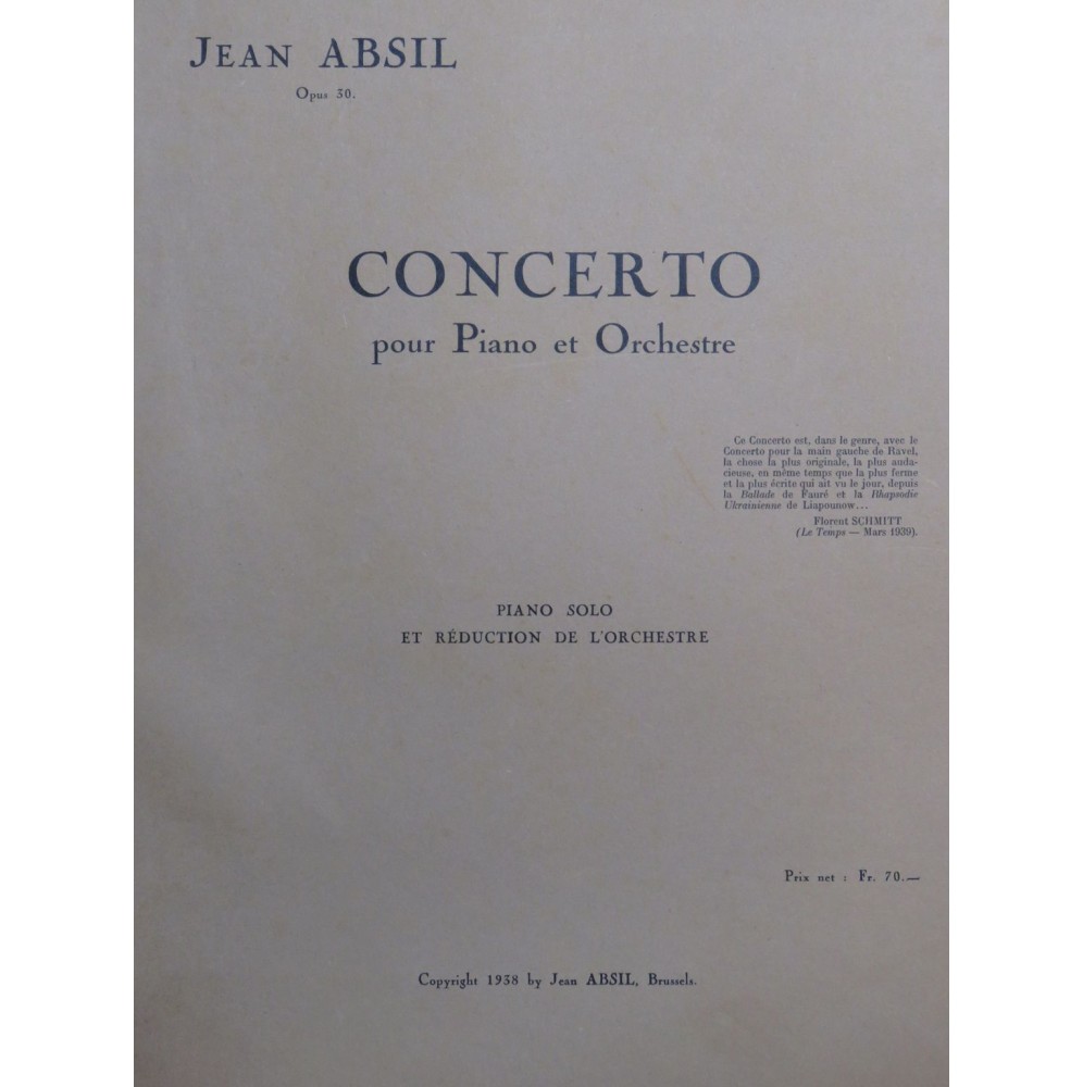 ABSIL Jean Concerto op 30 2 Pianos 4 mains 1939