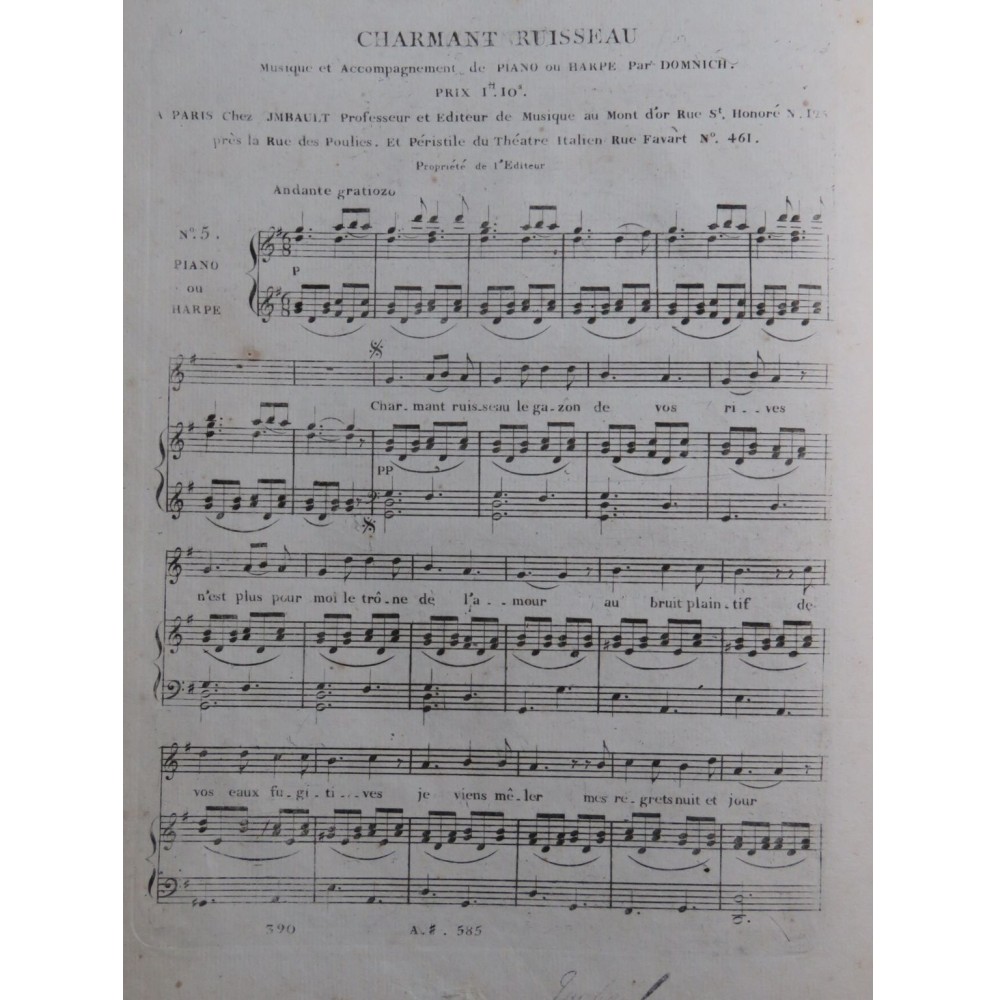 DOMNICH Heinrich Charmant Ruisseau Chant Piano ou Harpe ca1810