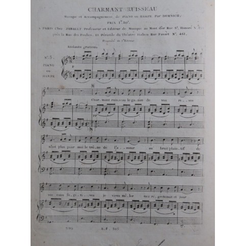 DOMNICH Heinrich Charmant Ruisseau Chant Piano ou Harpe ca1810