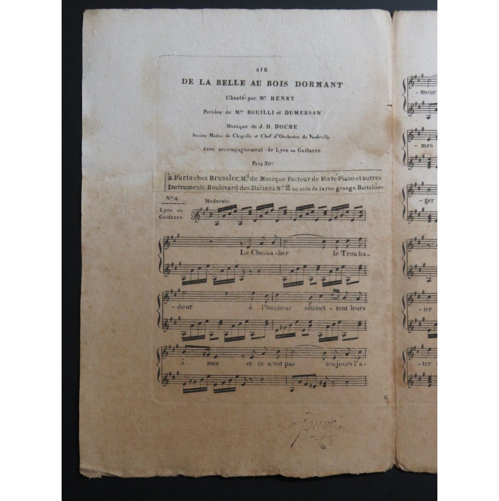 DOCHE J. D. Air de la Belle au Bois Dormant Chant Guitare ca1820