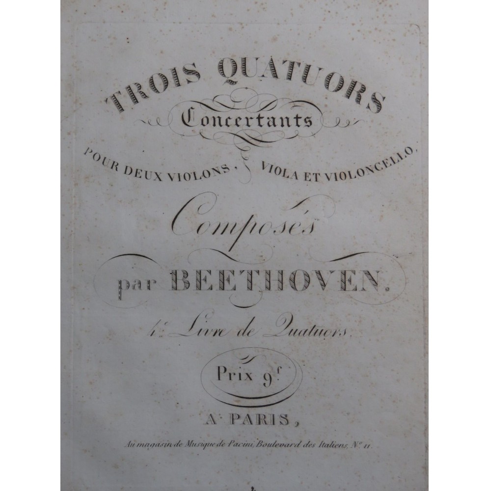 BEETHOVEN Quatuors Concertants tiré Sonates op 2 Violons Alto Violoncelle ca1820