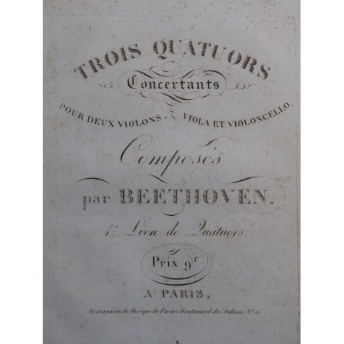BEETHOVEN Quatuors Concertants tiré Sonates op 2 Violons Alto Violoncelle ca1820