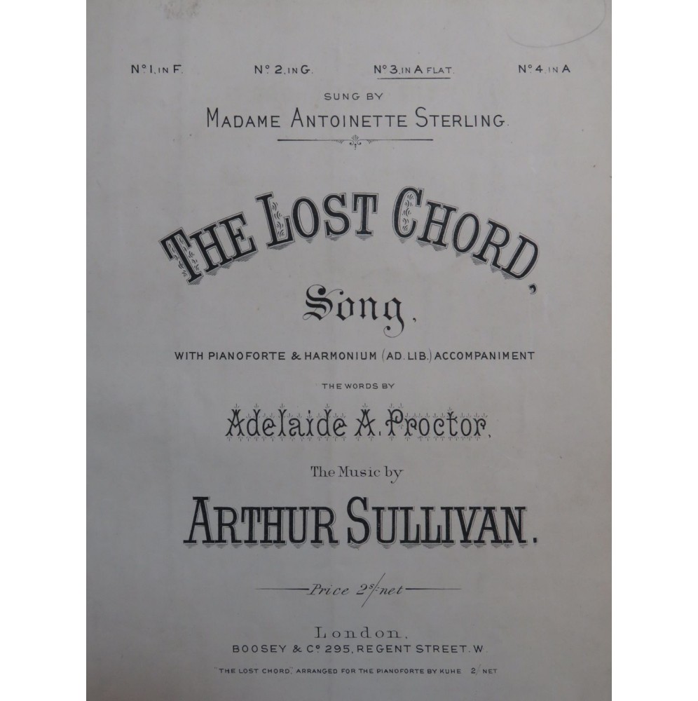 SULLIVAN Arthur The Lost Chord Chant Piano XIXe siècle