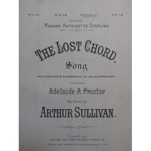 SULLIVAN Arthur The Lost Chord Chant Piano XIXe siècle