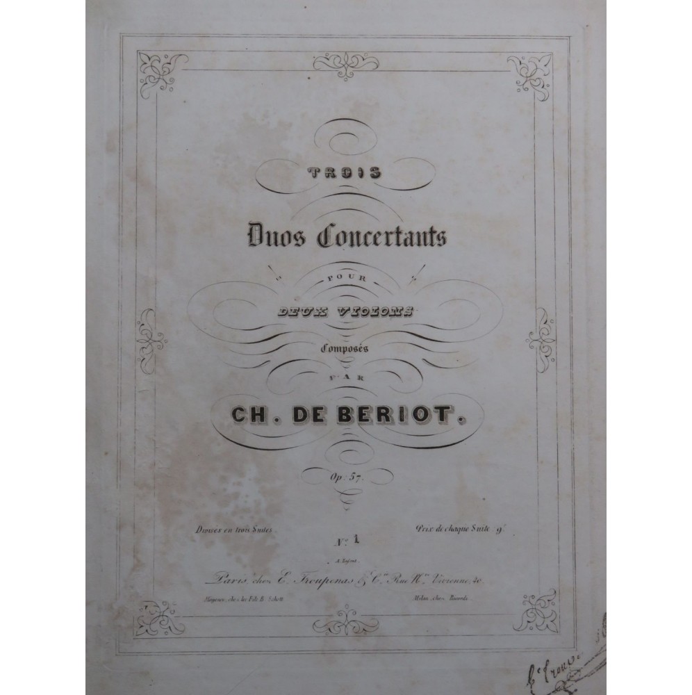 DE BÉRIOT Charles Duo Concertant No 1 pour 2 Violons 1847