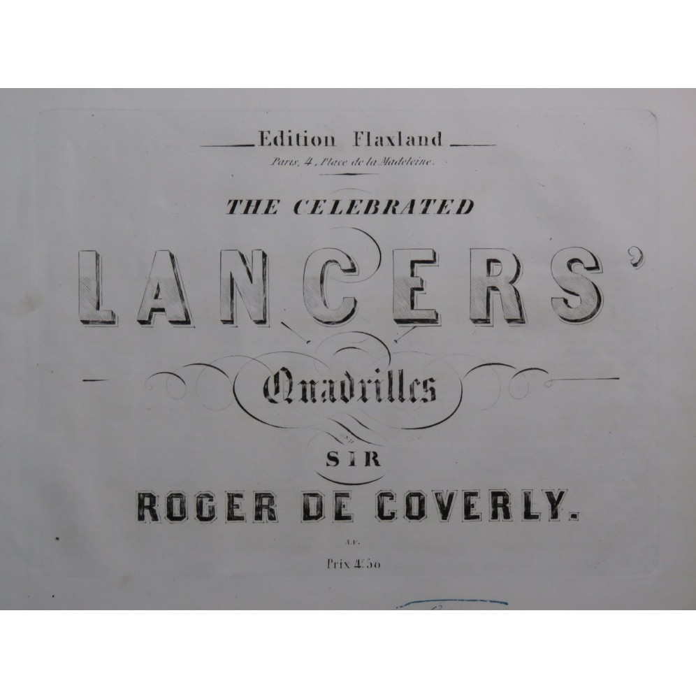 DESGRANGES Emile The Celebrated Lancer's Quadrilles Danse Piano ca1856
