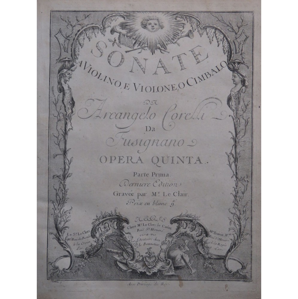 CORELLI Arcangelo Sonates op 5 Violon Basse continue ca1750
