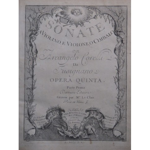 CORELLI Arcangelo Sonates op 5 Violon Basse continue ca1750