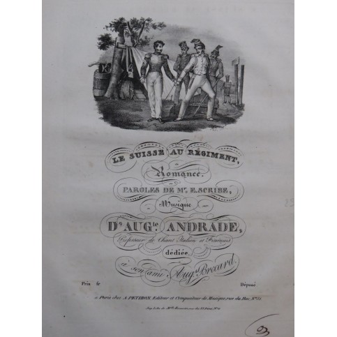 ANDRADE Auguste Le Suisse au Régiment Chant Piano ca1830
