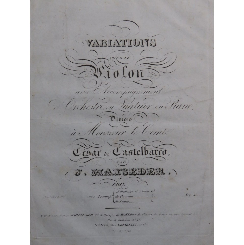MAYSEDER Joseph Variations op 45 Violon ca1820