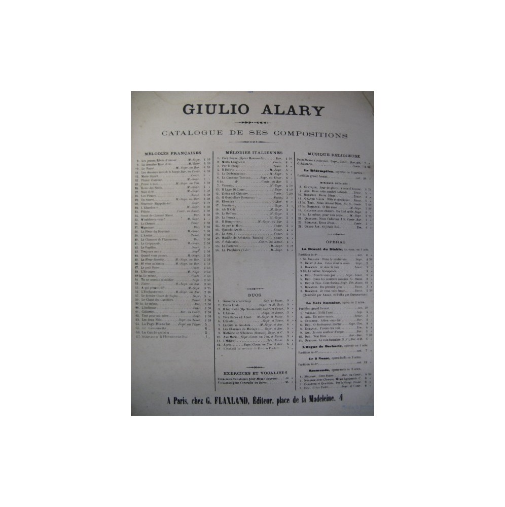 ALARY Giulio L'étranger Chant Piano ca1865