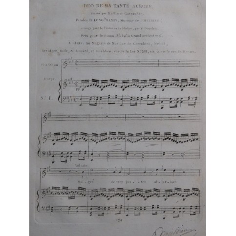 BOIELDIEU Adrien Ma Tante Aurore No 1 Duo Chant Piano ou Harpe ca1820