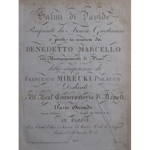 MARCELLO Benedetto Salmi di Davide Chant Piano ca1820