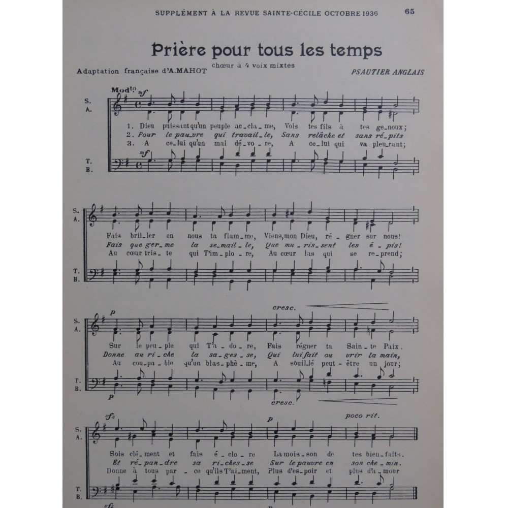 Supplément à la Revue Sainte Cécile Chant 1936