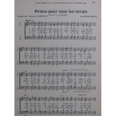 Supplément à la Revue Sainte Cécile Chant 1936