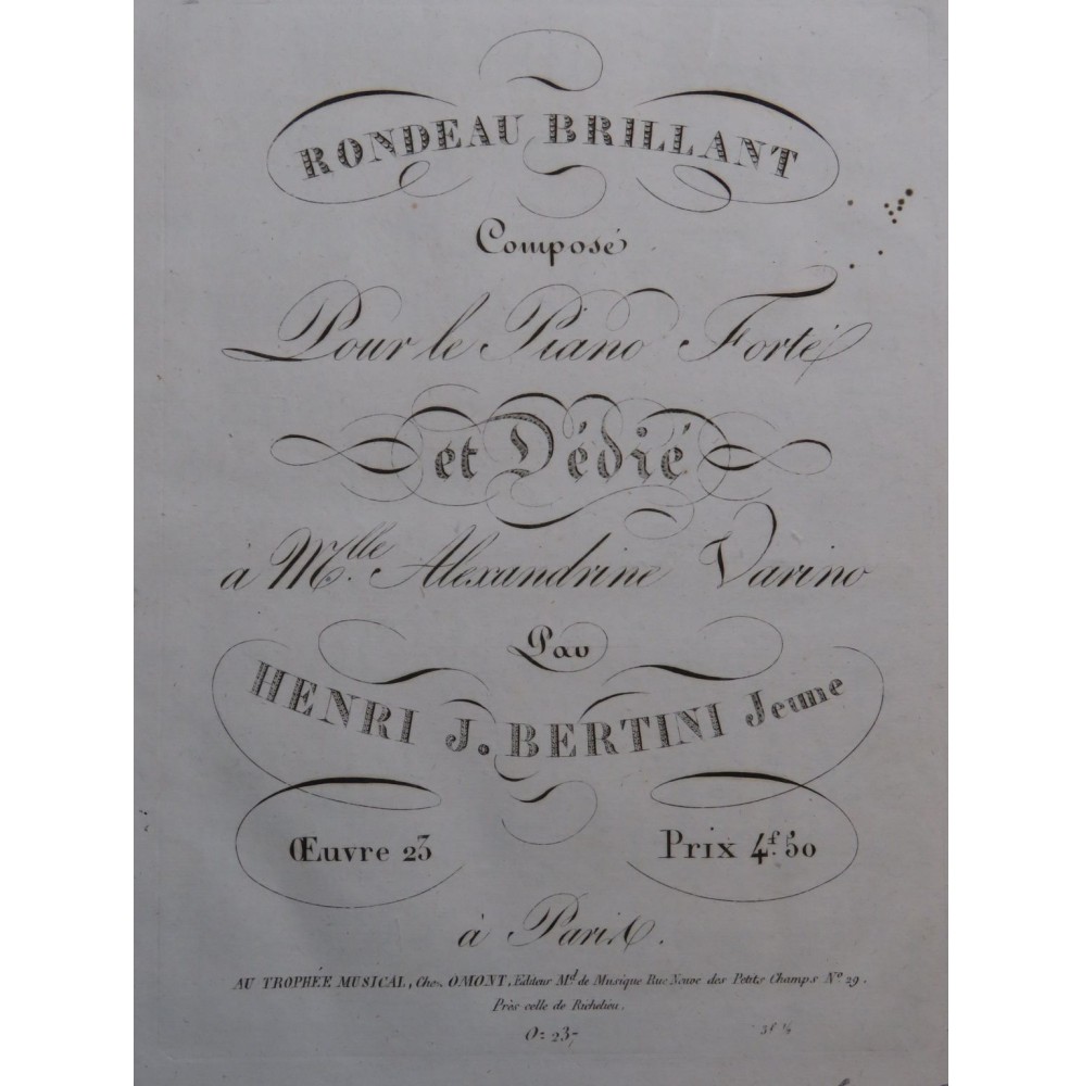 BERTINI Henri Rondeau Brillant op 23 Piano ca1820