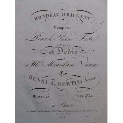BERTINI Henri Rondeau Brillant op 23 Piano ca1820