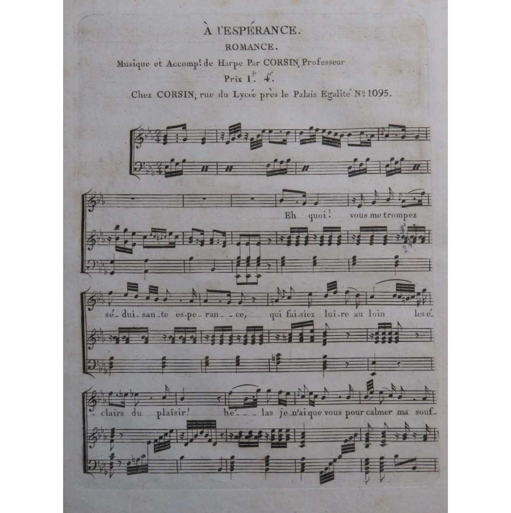 CORSIN A l'Espérance Dédicace Chant Harpe ca1800