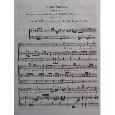 CORSIN A l'Espérance Dédicace Chant Harpe ca1800