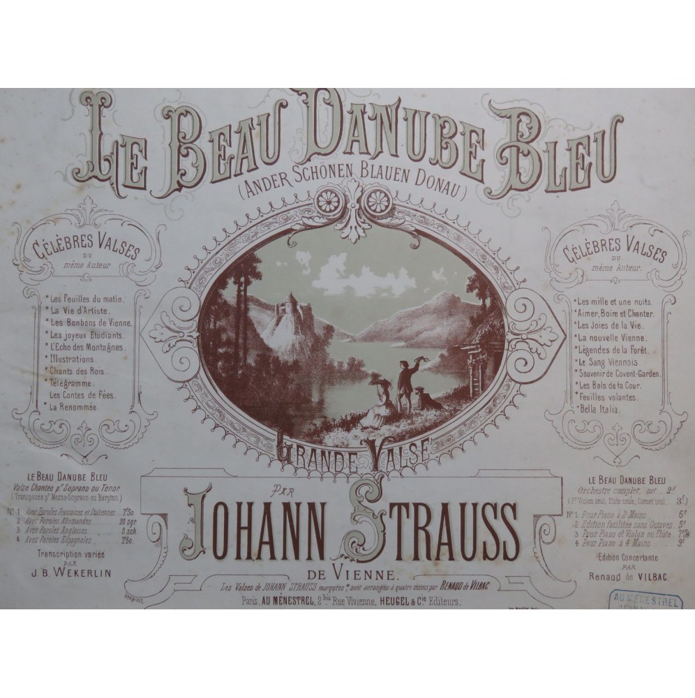 STRAUSS Johann Le Beau Danube Bleu Piano ca1880