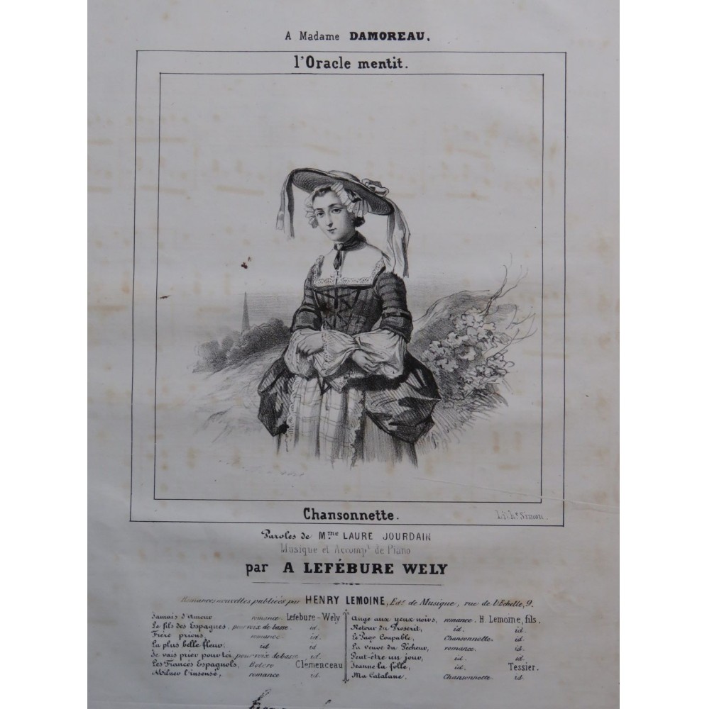 LEFÉBURE-WÉLY A. L'Oracle mentit Chant Piano ca1840