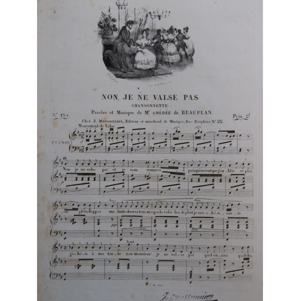 DE BEAUPLAN Amédée Non, je ne valse pas Chant Piano ca1830