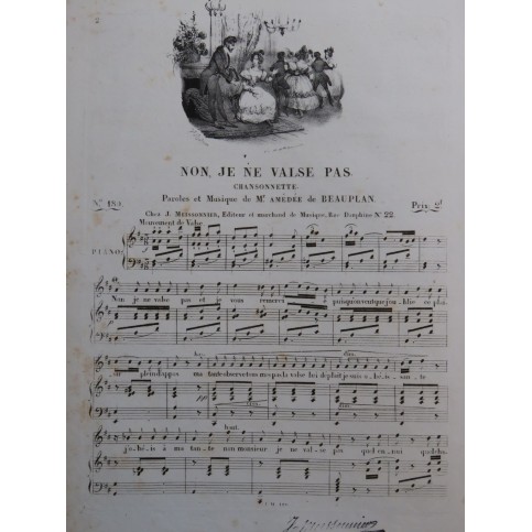 DE BEAUPLAN Amédée Non, je ne valse pas Chant Piano ca1830