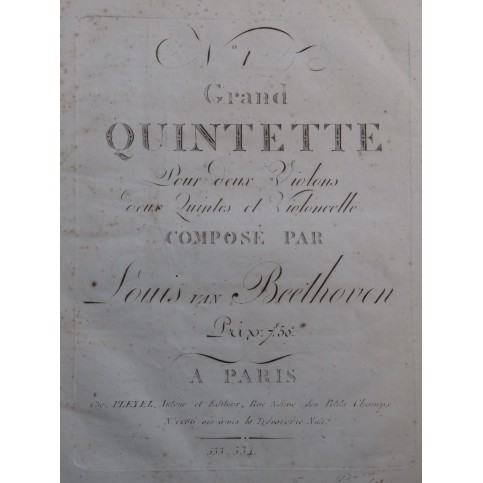 BEETHOVEN Grand Quintette op 4 1er et 2e Violons ca1805