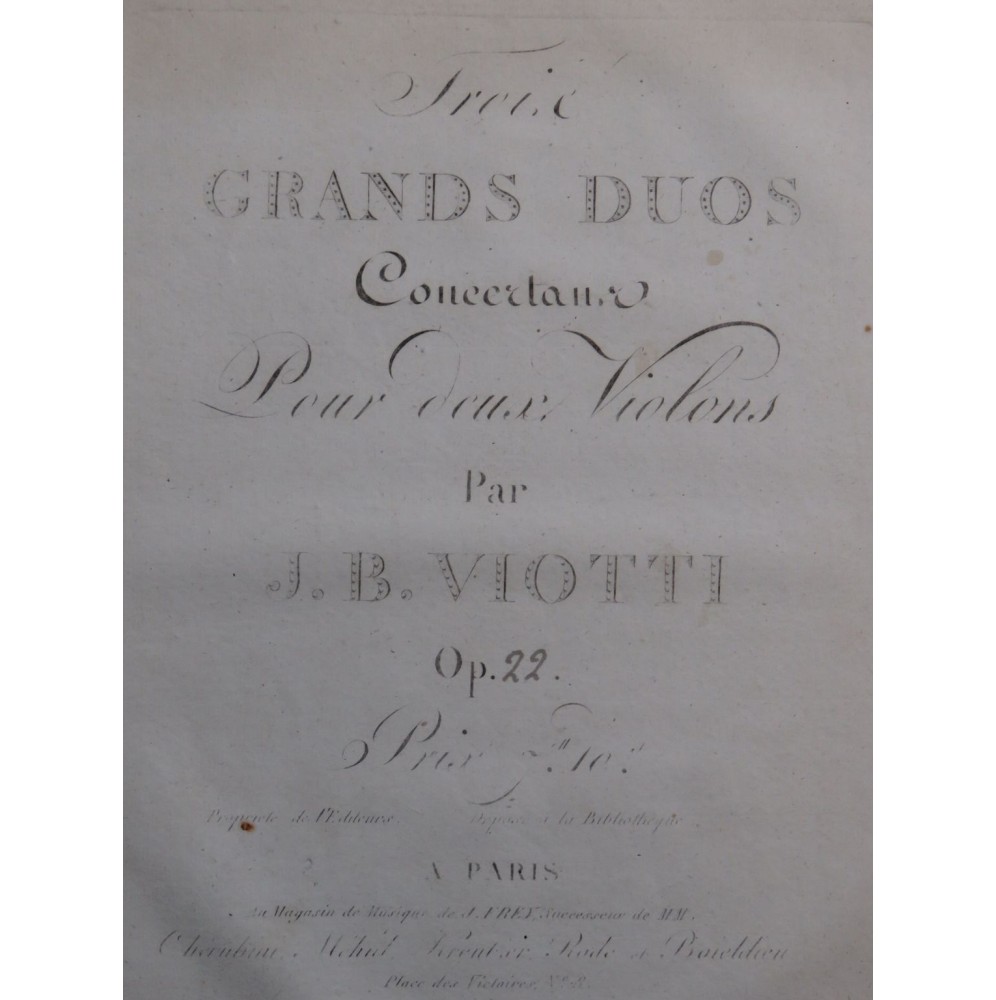 VIOTTI J. B. Trois Duos op 22 pour deux Violons ca1810