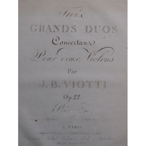 VIOTTI J. B. Trois Duos op 22 pour deux Violons ca1810