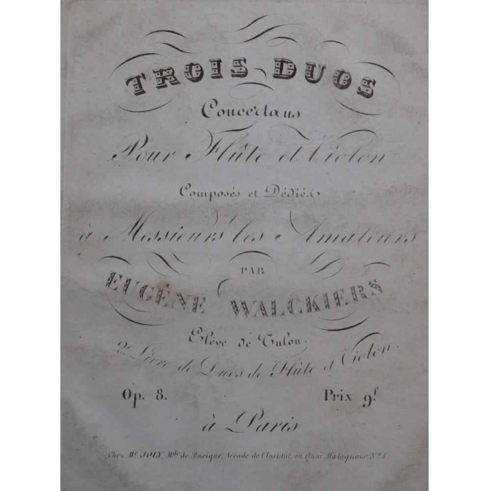 WALCKIERS Eugène Trois Duos Concertans op 8 Flûte ca1820