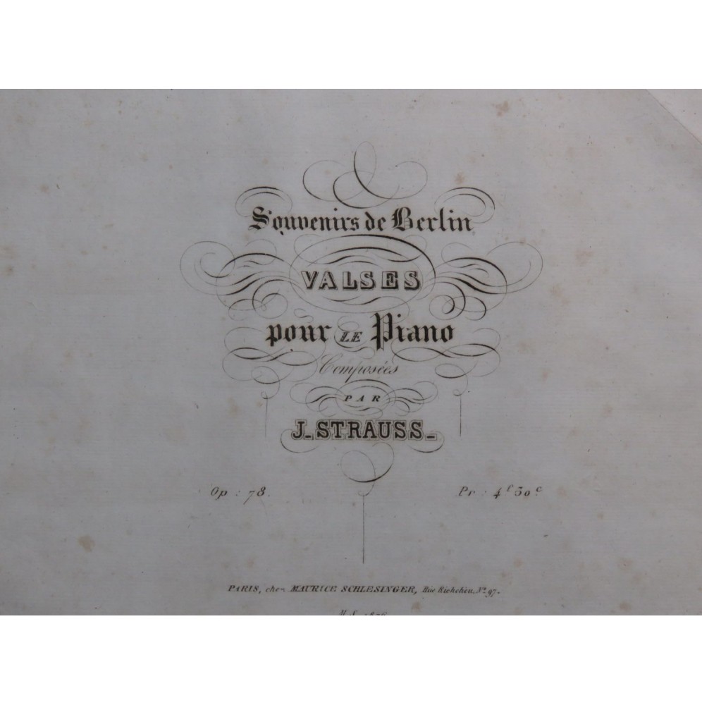 STRAUSS Johann Souvenir de Berlin Valses op 78 Piano ca1835