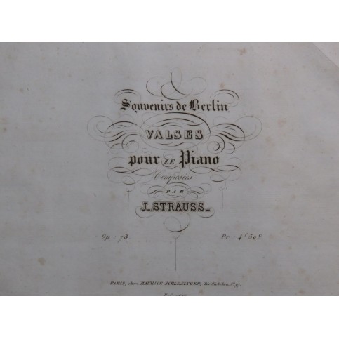 STRAUSS Johann Souvenir de Berlin Valses op 78 Piano ca1835